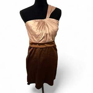 Y2K The Limited Chocolate Brown & Taupe Satin Dress One shoulder Sz 6 VTG